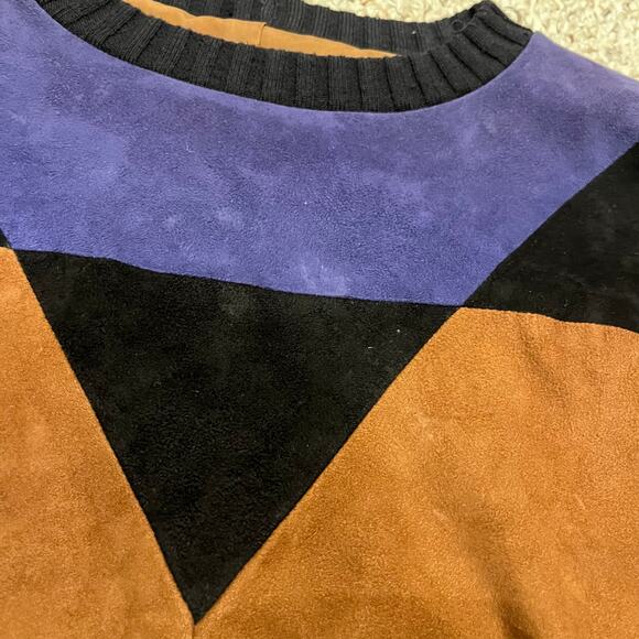 Bally of Switzerland 100% Suede Leather Colorblock Sweatshirt Sz XL Western - Picture 3 of 12